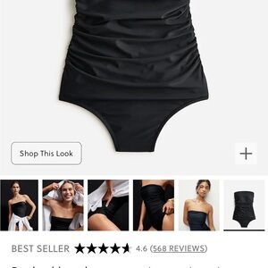 NWT JCrew black ruched bandeau one-piece bathing suit